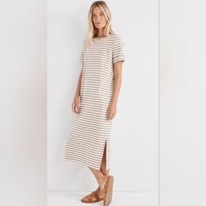 Haven Well Within Organic Cotton Striped T-Shirt Midi Dress. Size L NWT